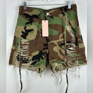 Women's Camo Destroyed Cargo Shorts
